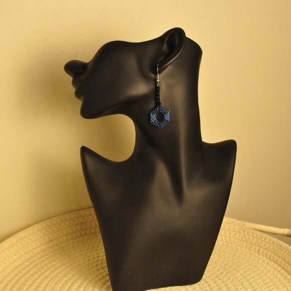 Blue Hexagon Beaded Earrings - Picture 4 of 6